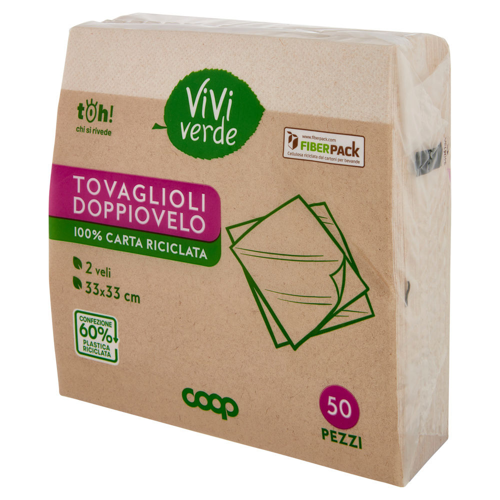 TOVAGLIOLI DOPPIOVELO COOP VIVI VERDE 2 VELI 33X33CM ECOLABEL FSC PZ 50 - 8