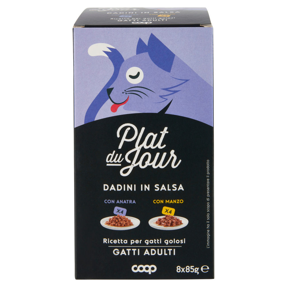UMIDO GATTO MULTIPACK DADINI IN SALSA-4 ANAT./4 MANZO-PLAT DU JOUR COOP G85X8 - 1