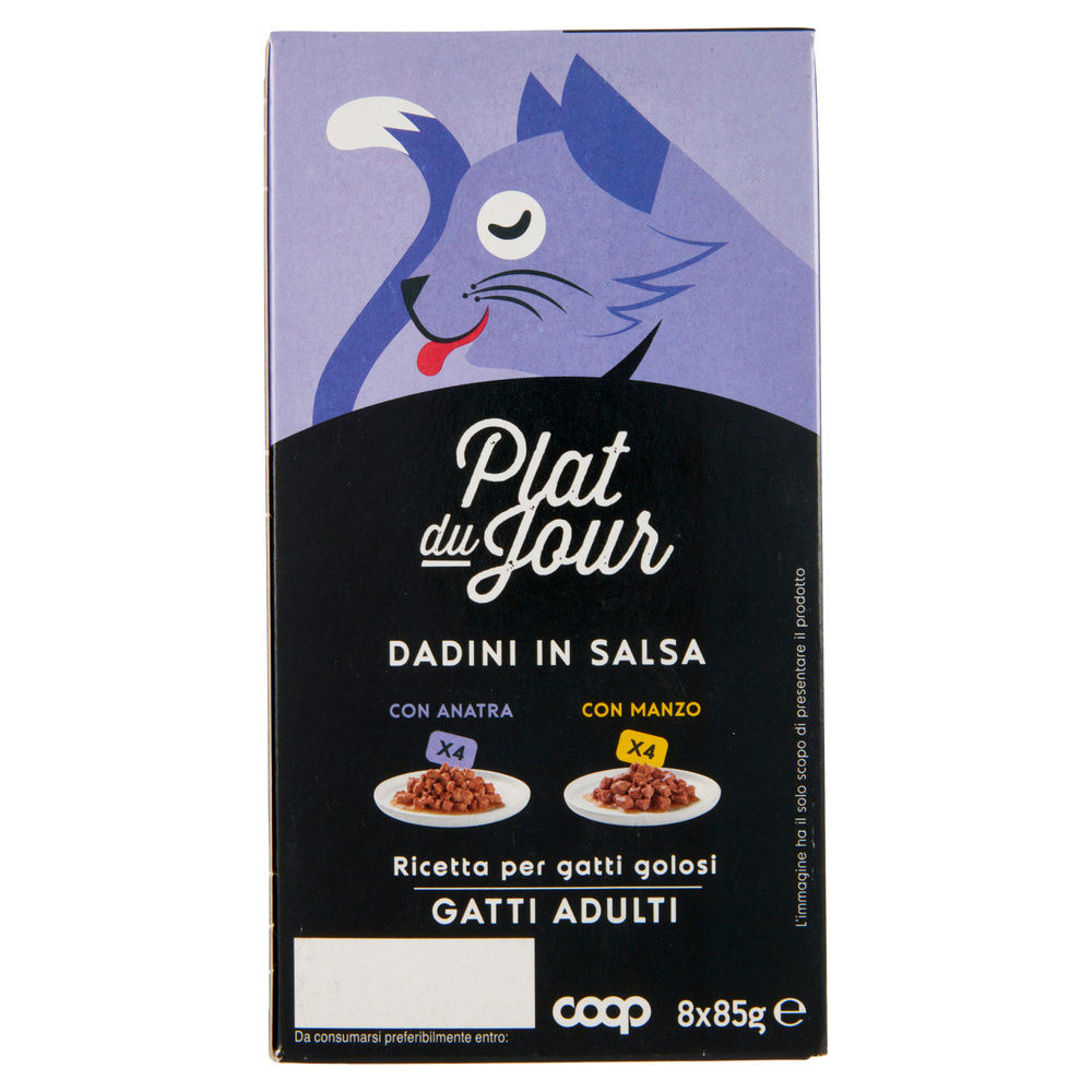 UMIDO GATTO MULTIPACK DADINI IN SALSA-4 ANAT./4 MANZO-PLAT DU JOUR COOP G85X8 - 4