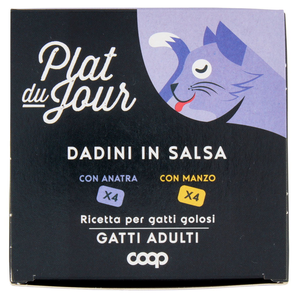 UMIDO GATTO MULTIPACK DADINI IN SALSA-4 ANAT./4 MANZO-PLAT DU JOUR COOP G85X8 - 6