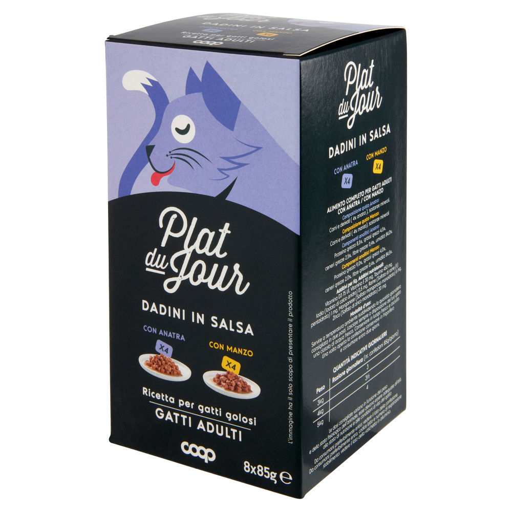 UMIDO GATTO MULTIPACK DADINI IN SALSA-4 ANAT./4 MANZO-PLAT DU JOUR COOP G85X8 - 8