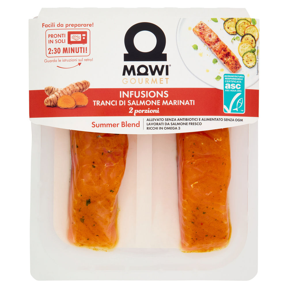 Tranci di salmone norvegese marinato summer blend infusions mowi pf g 220 skin