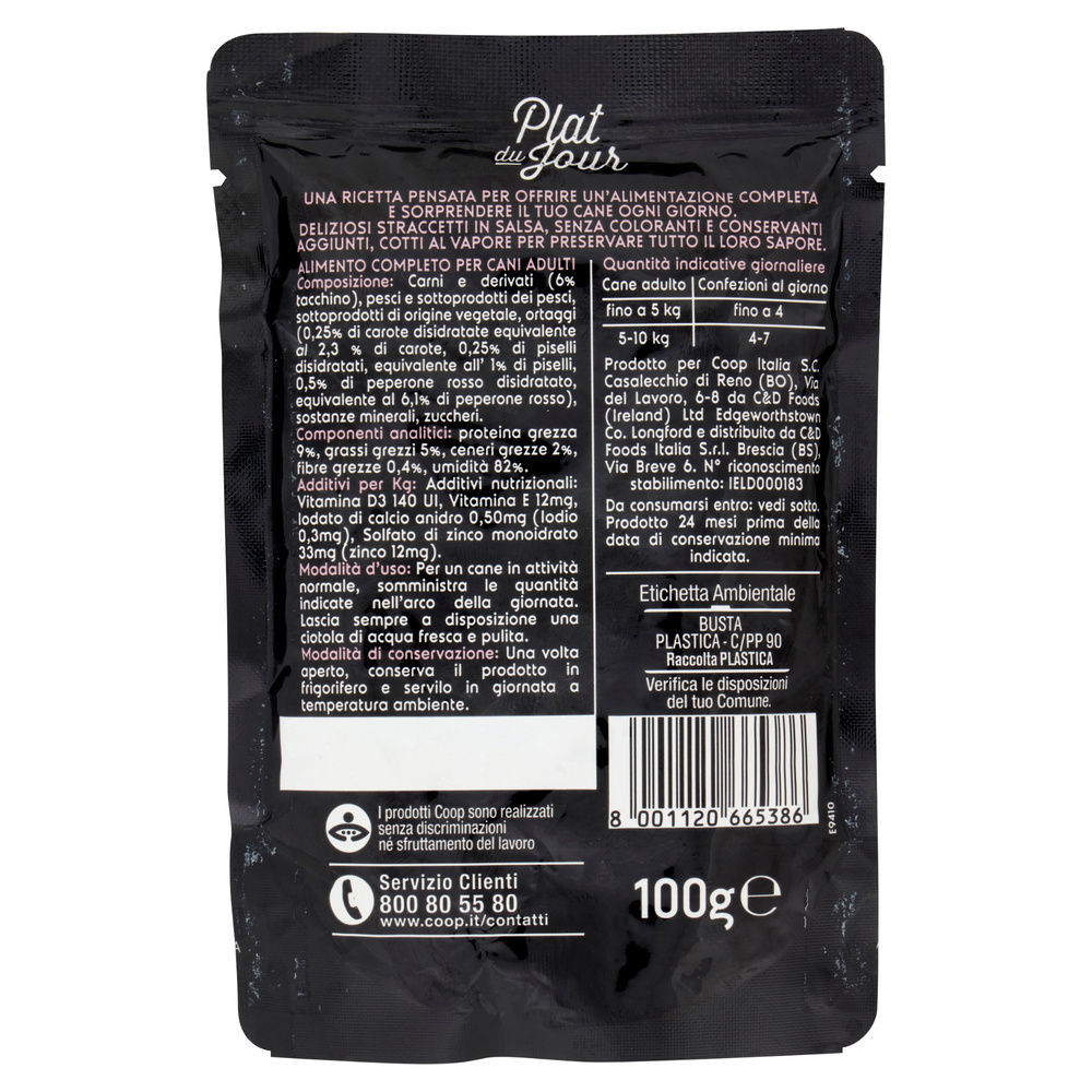 UMIDO CANE STRACCETTI IN SALSA CON TACCHINO E VERDURE COOP PLAT DU JOUR G100 - 4