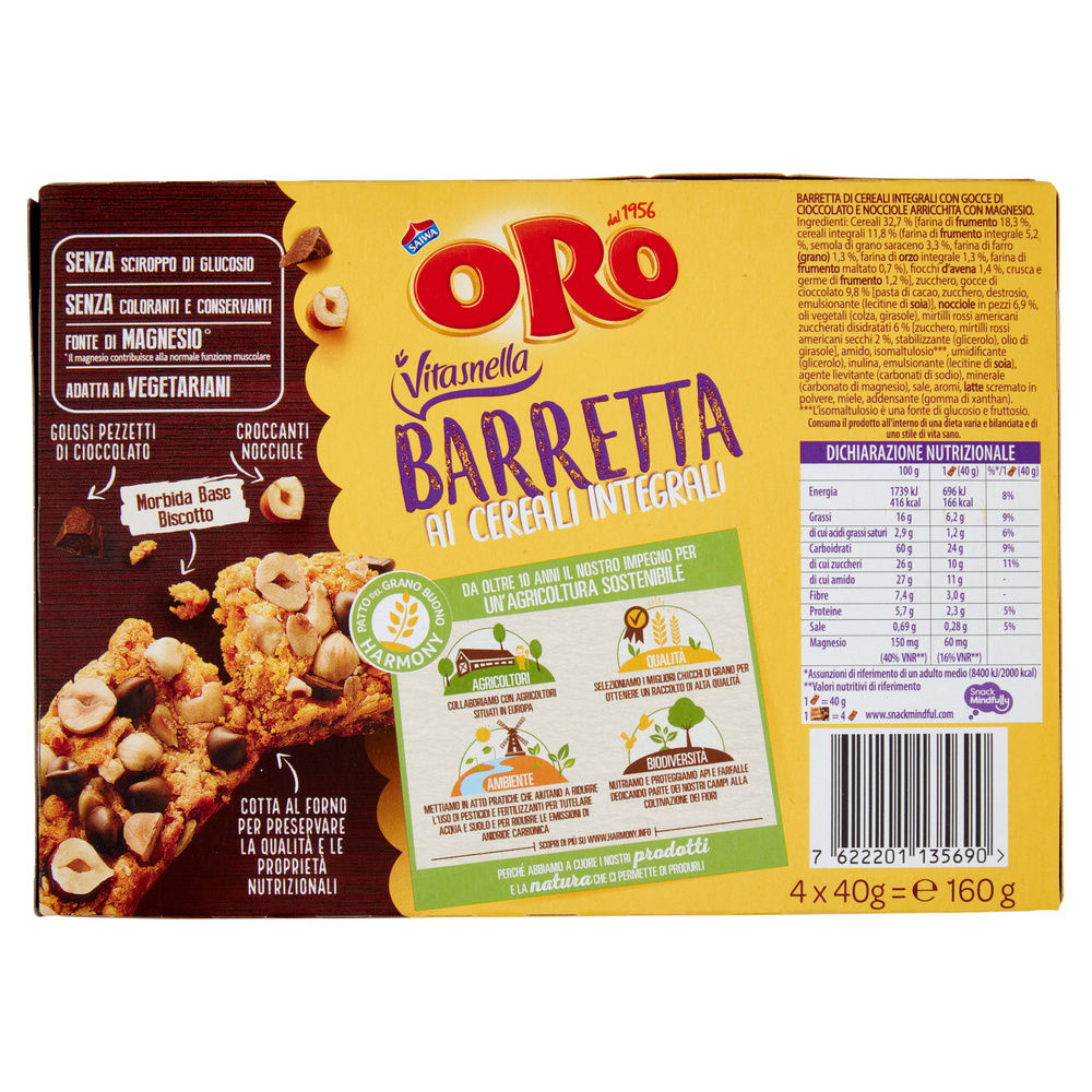 BARRETTA CEREALI INTEGRALI CIOC FDT/NOCCIOLE ORO SAIWA X4PZ G 160 - 1