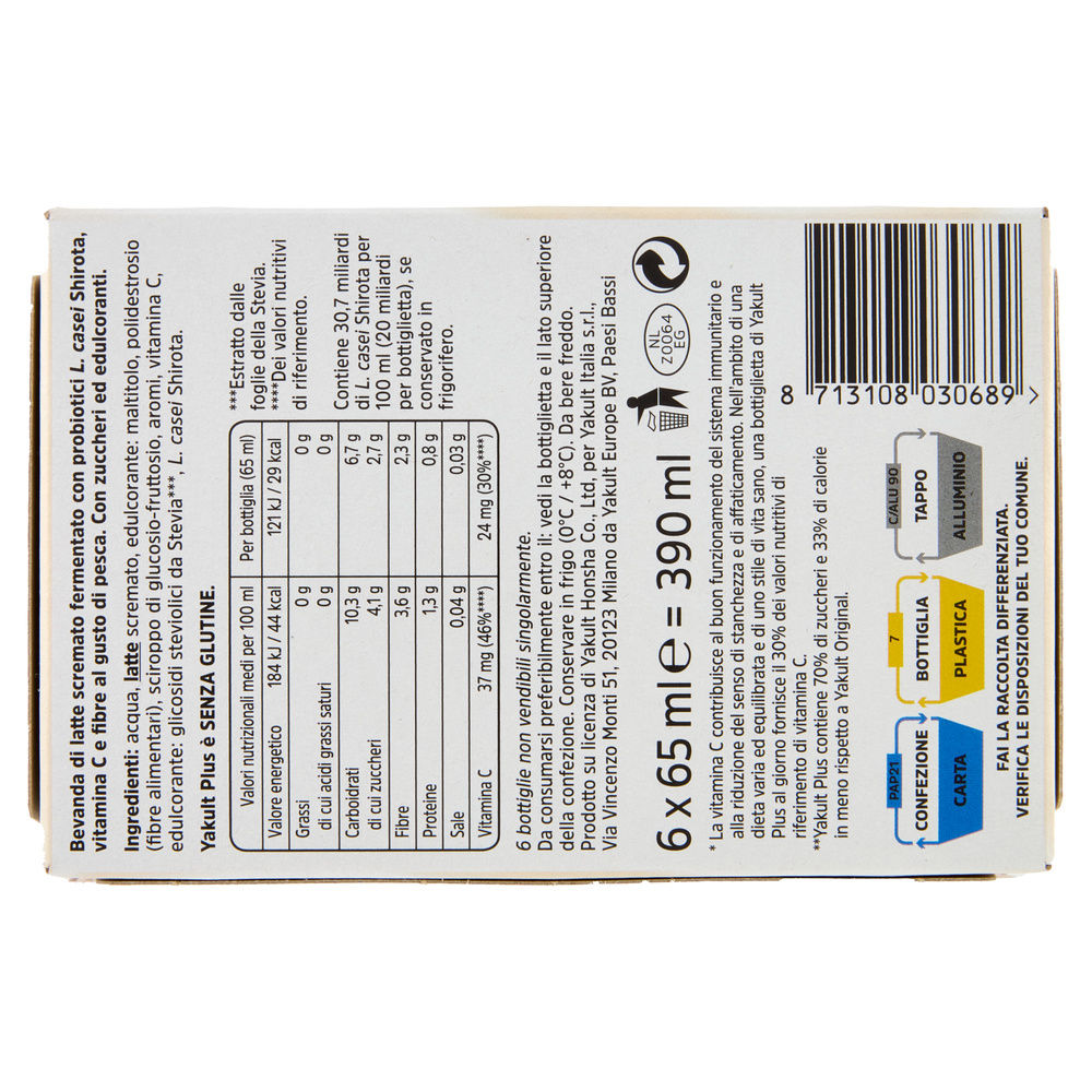 BEVANDA PROBIOTICA ALLA PESCA YAKULT PLUS 6X65 ML - 1