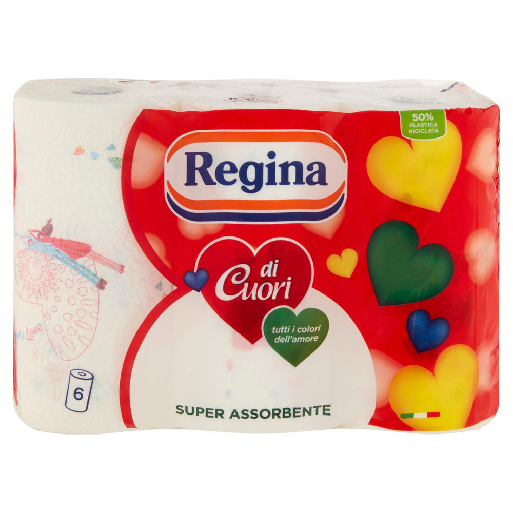 ASCIUGATUTTO REGINA DI CUORI 2V 50STR. DEC.QUADRICROMIA GOFFRATO PZ.6 - 2