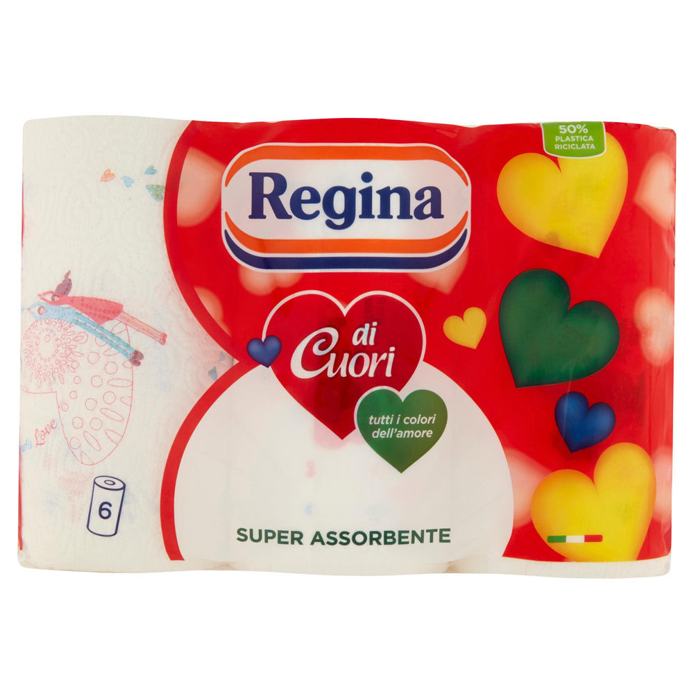 ASCIUGATUTTO REGINA DI CUORI 2V 50STR. DEC.QUADRICROMIA GOFFRATO PZ.6 - 0