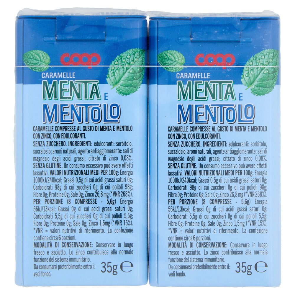 CARAMELLE COMPRESSE ALLA MENTA E MENTOLO S/Z TIN BOX COOP SCATOLA 2 X G35 G70 - 4