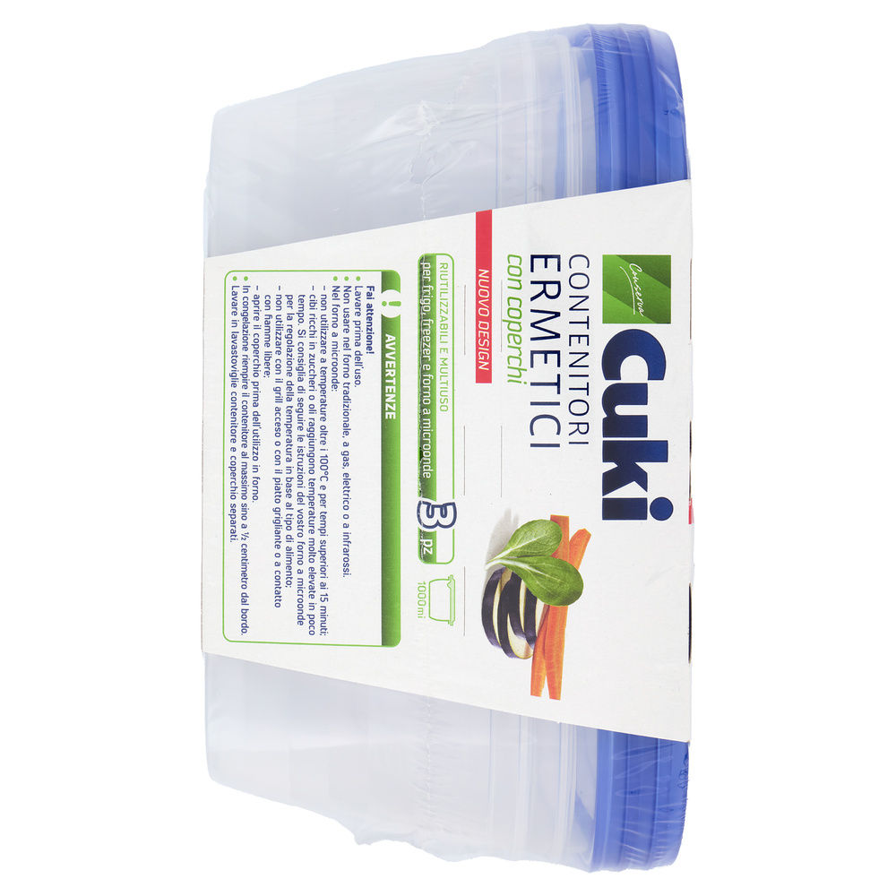 CONTENITORI ERMETICI RETTANGOLARI CON COPERCHIO CUKI ML 1000 PZ.3 - 4