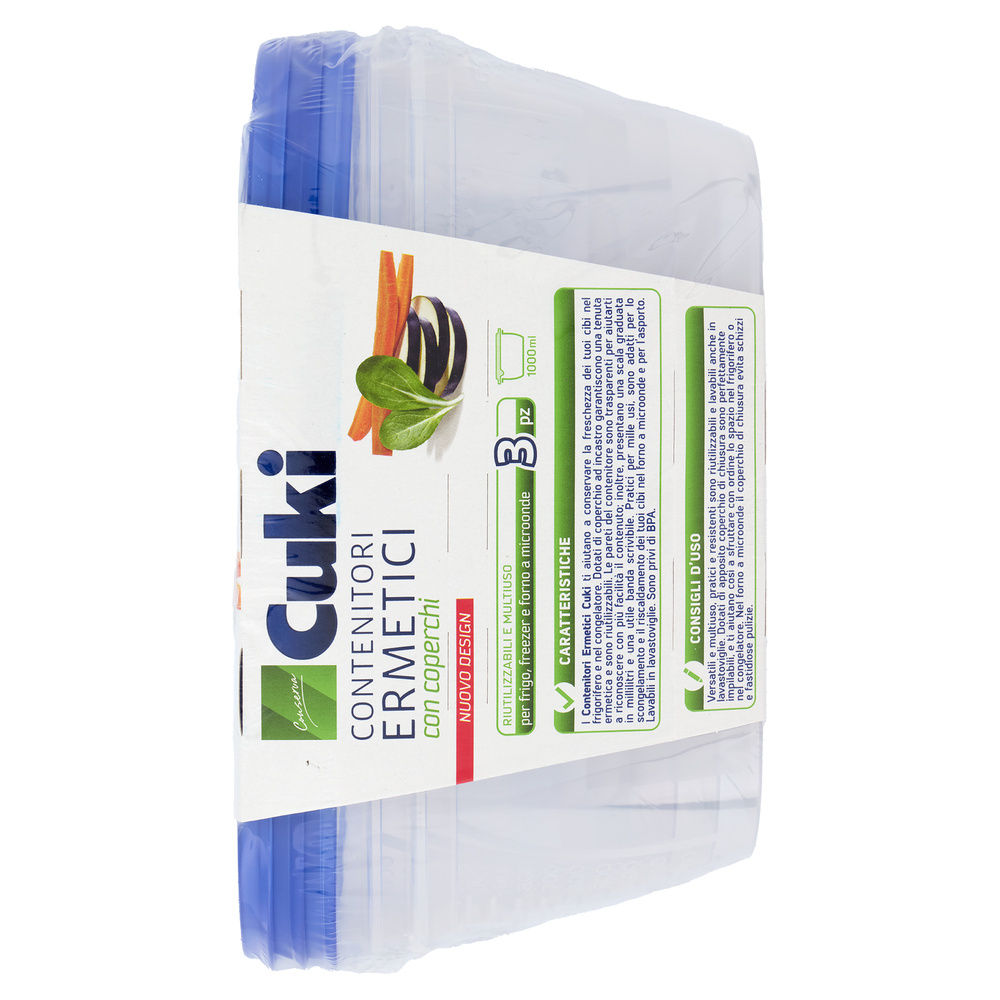 CONTENITORI ERMETICI RETTANGOLARI CON COPERCHIO CUKI ML 1000 PZ.3 - 6