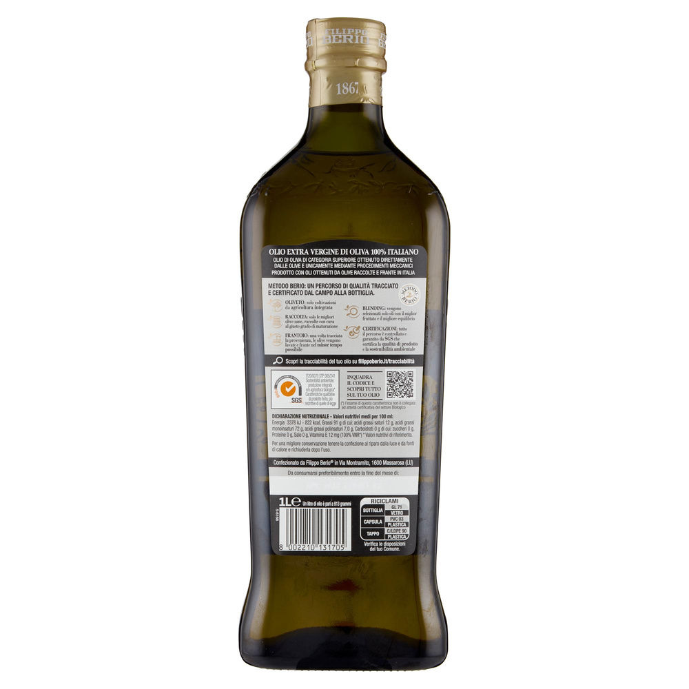 OLIO EXTRA VERGINE DI OLIVA 100% ITALIANO FILIPPO BERIO L.1 - 2