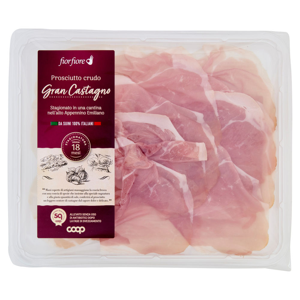 PROSCIUTTO CRUDO GRAN CASTAGNO STAG MIN 18 M FIOR FIORE COOP G 90 - 1
