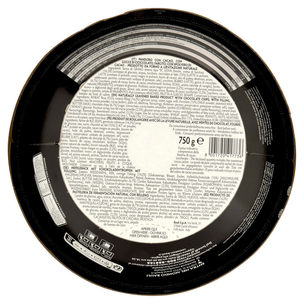 PANDORO CON GOCCE E CREMA CIOCCOLATO BAULI SCAT. G750 - 3