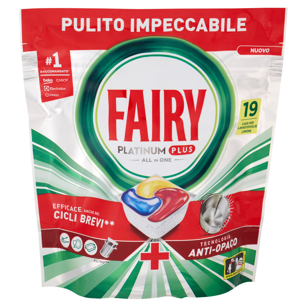 DETERSIVO LAVASTOVIGLIE FAIRY PLATINUM PLUS ALL IN ONE ANTI OPACO 19CPS G 295 - 5