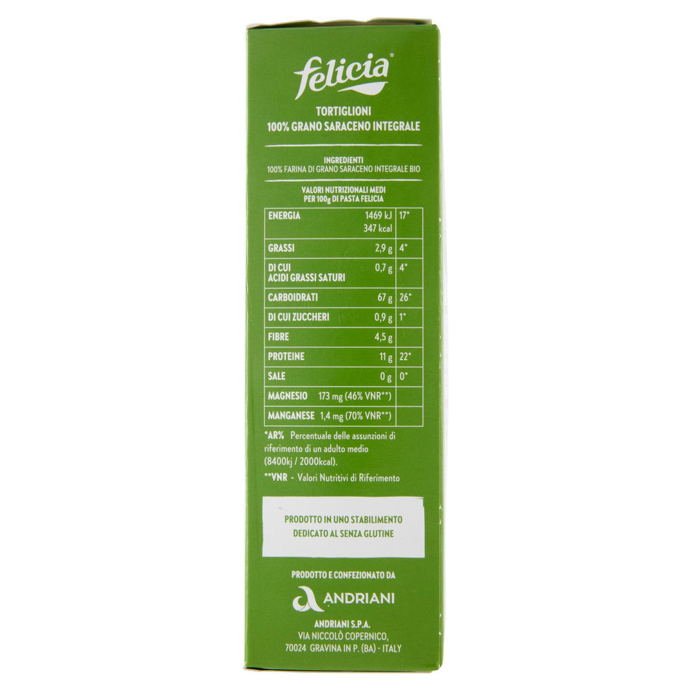 PASTA DI GRANO SARACENO TORTIGLIONI SENZA GLUTINE BIO FELICIA G 340 - 5