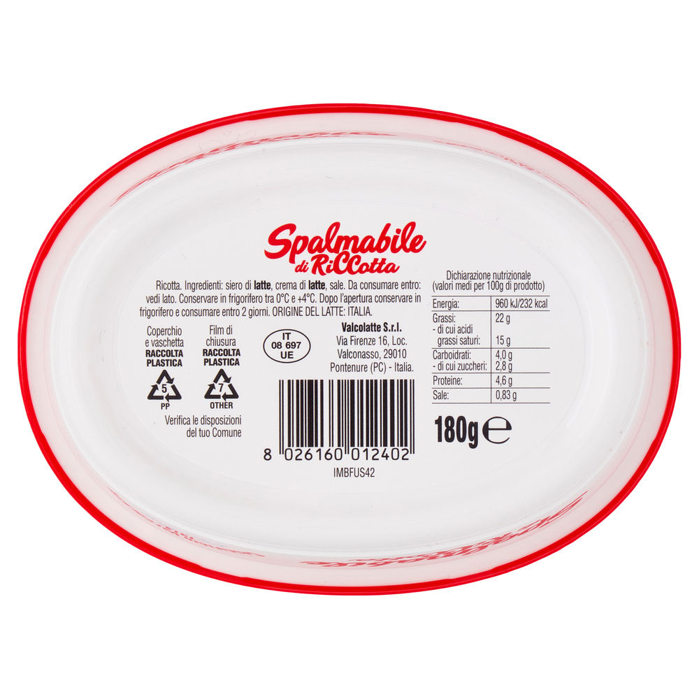 SPALMABILE DI RICCOTTA VALCOLATTE G 180 - 4