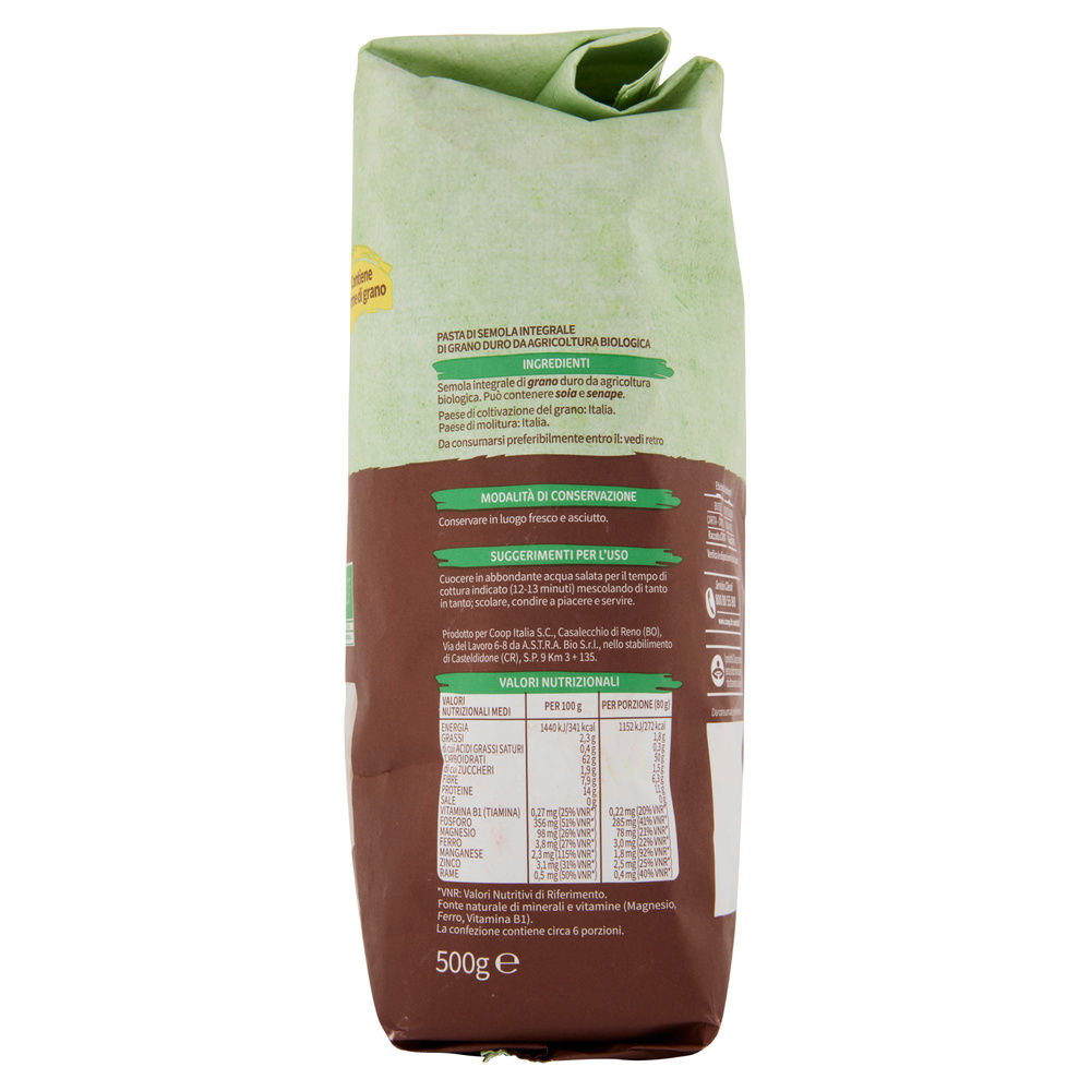 PASTA DI SEMOLA MEZZE MANICHE INTEGRALI VIVIVERDE COOP G500 - 2