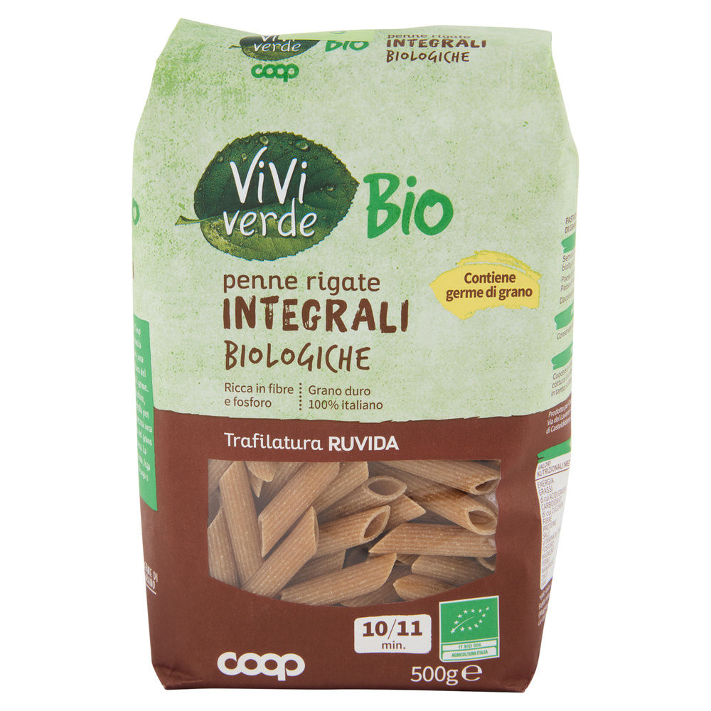 PASTA DI SEMOLA PENNE RIGATE INTEGRALI VIVIVERDE COOP G500 - 1