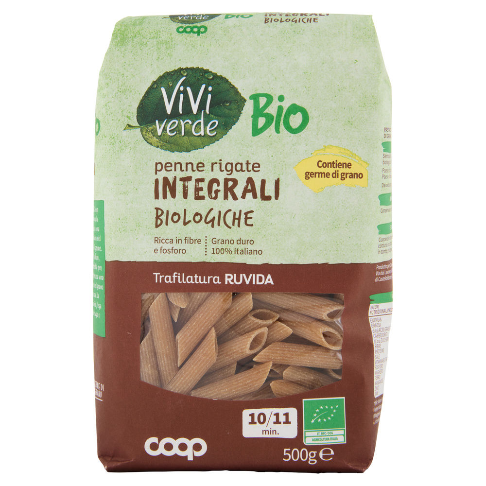 PASTA DI SEMOLA PENNE RIGATE INTEGRALI VIVIVERDE COOP G500 - 8