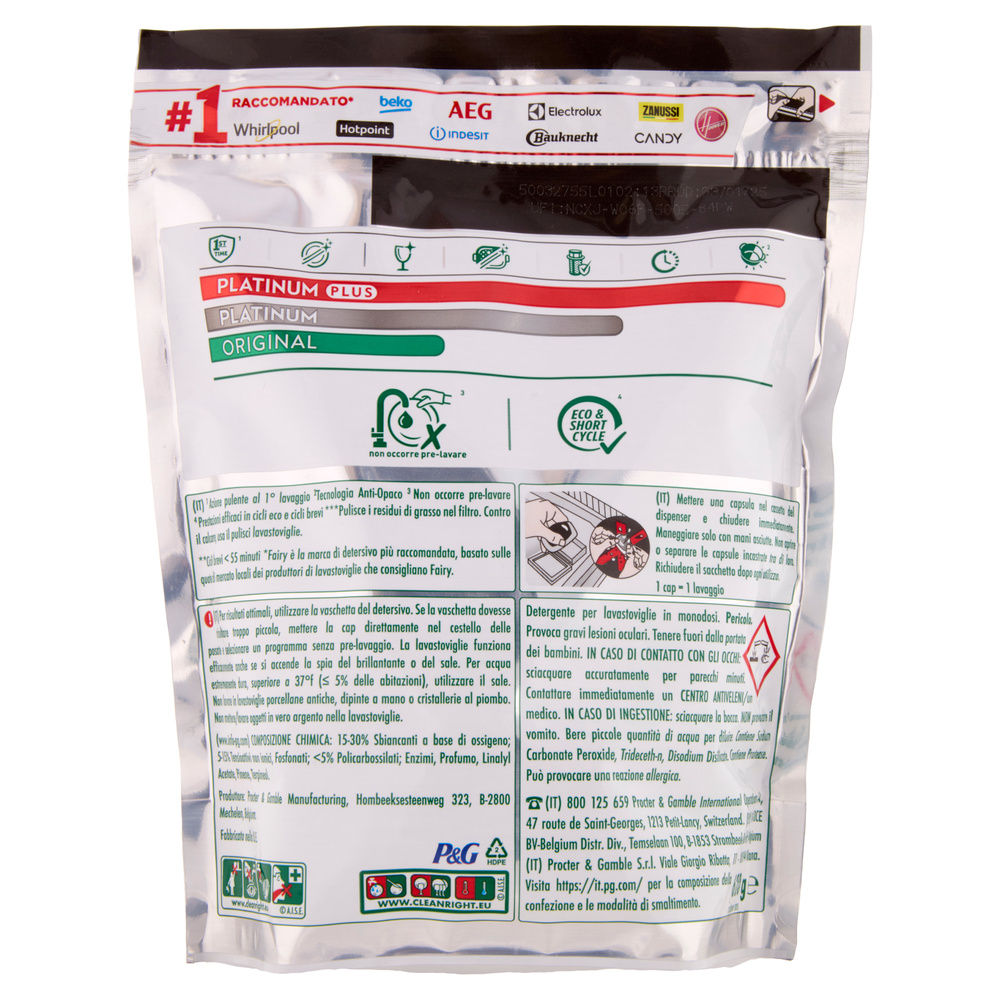 DETERSIVO LAVASTOVIGLIE FAIRY PLATINUM PLUS ALL IN ONE ANTI OPACO 40CAPS G 620 - 4