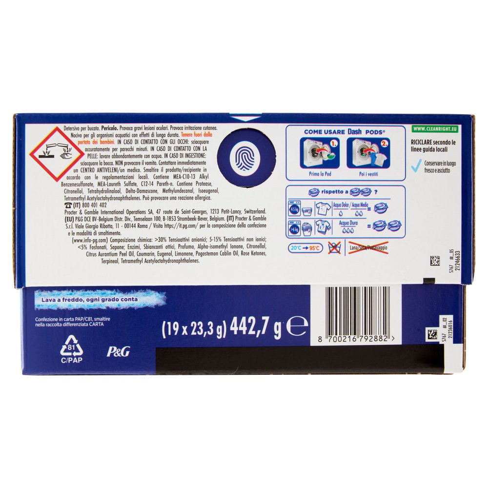 DETERSIVO LAVATRICE DASH POWER PODS 19LAV IGIENIZZANTE KG 0,4427 - 4