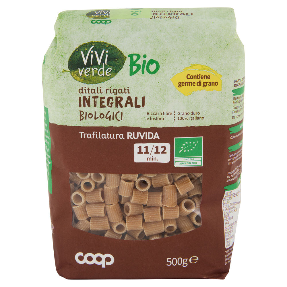 PASTA DI SEMOLA DITALI RIGATI INTEGRALI VIVIVERDE COOP G500 - 8