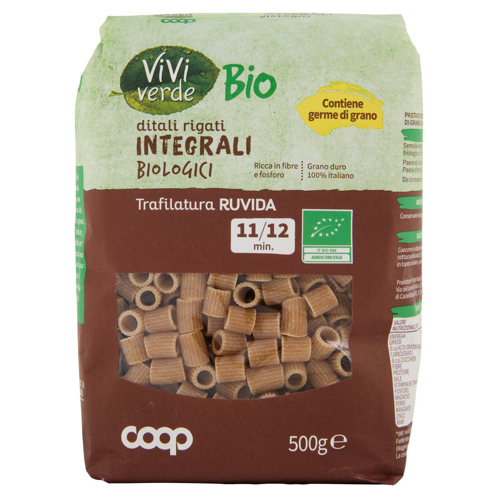PASTA DI SEMOLA DITALI RIGATI INTEGRALI VIVIVERDE COOP G500 - 7