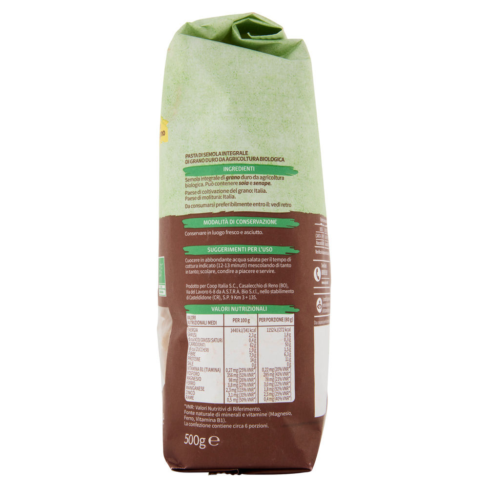 PASTA DI SEMOLA TORTIGLIONI INTEGRALI VIVIVERDE COOP G500 - 4