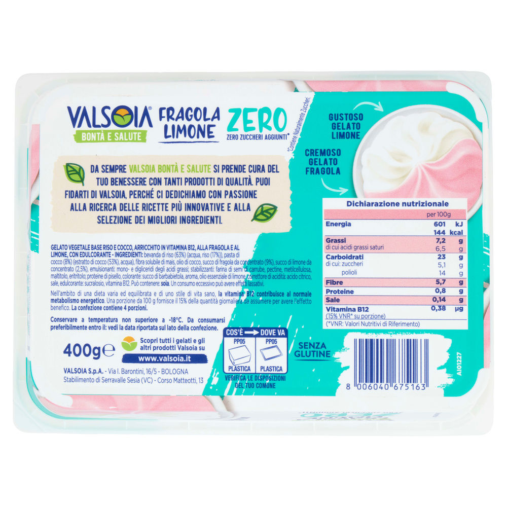 GELATO 100% VEGETALE IN VASCHETTA FRAGOLA LIMONE ZERO VALSOIA G 400 - 4