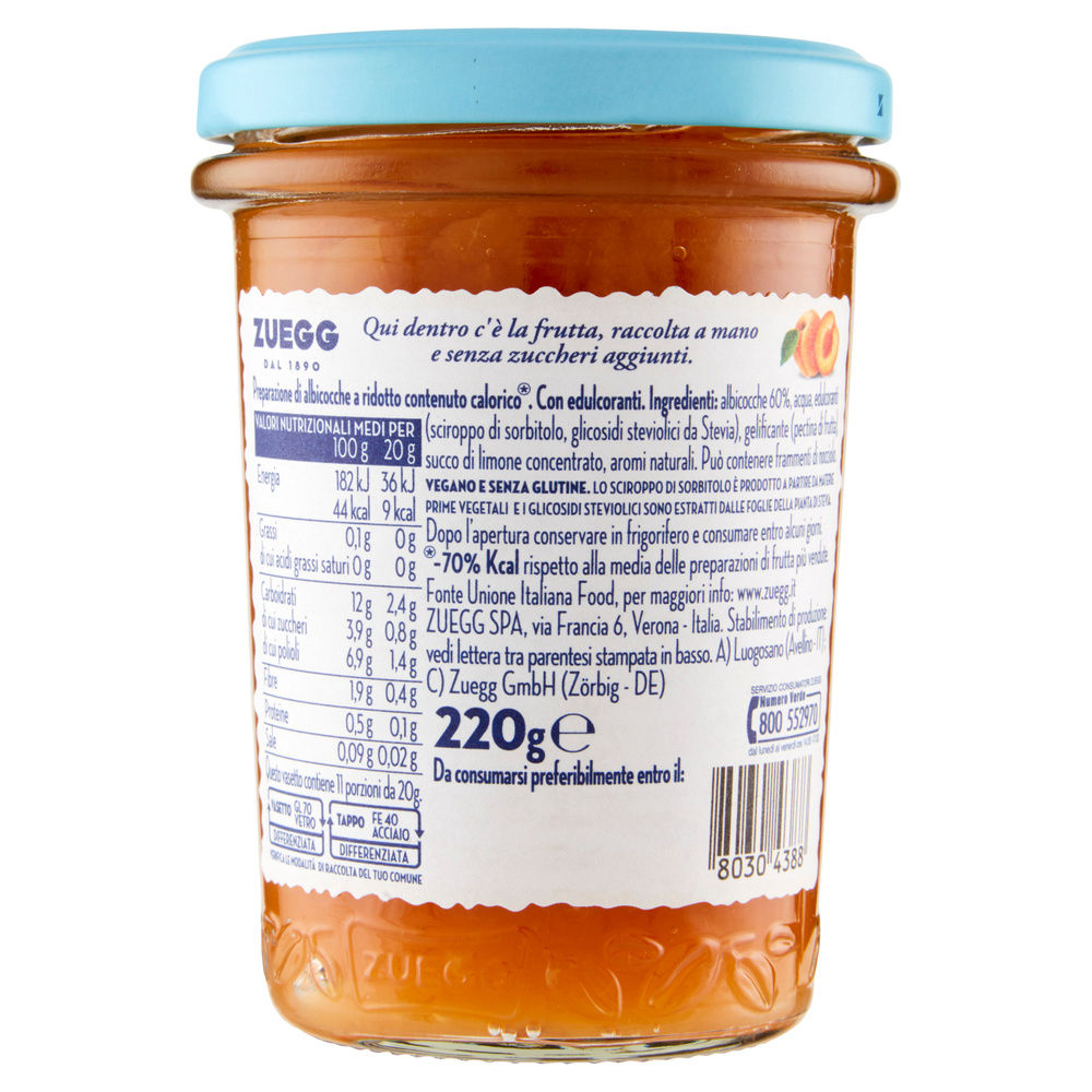CONFETTURA ALBICOCCA ZERO ZUCCHERI AGGIUNTI ZUEGG VASO VETRO G 220 - 6