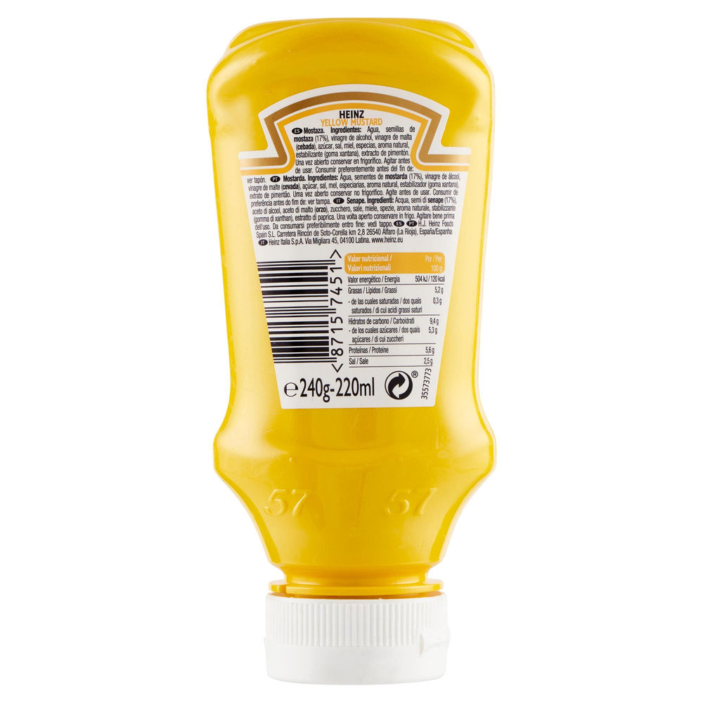 SENAPE YELLOW MUSTARD HEINZ BOTTIGLIA PLASTICA G 240 - 5
