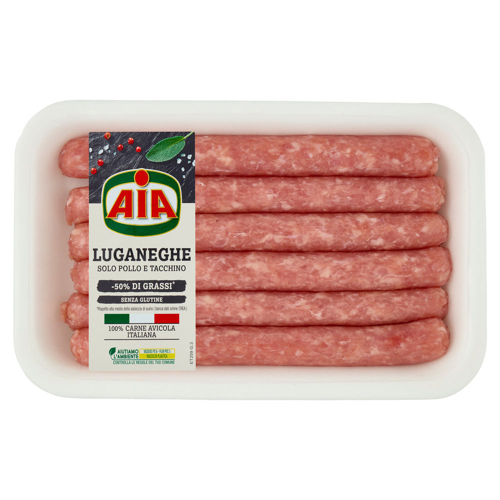 SALSICCIA LUGANEGA DI POLLO E TACCHINO ATP 400 G AIA - 0