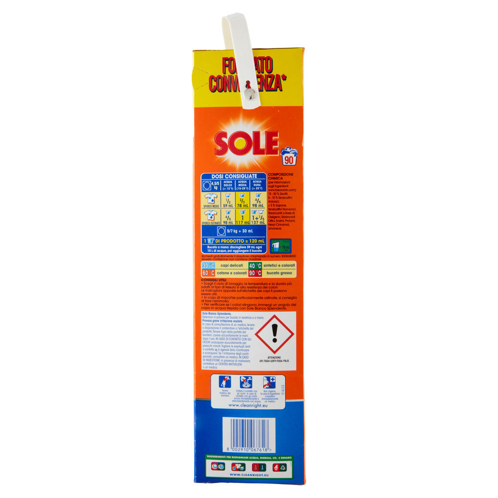 DETERSIVO LAVATRICE IN POLVERE SOLE BIANCO SPLENDENTE 90LAV KG 4,5 - 5