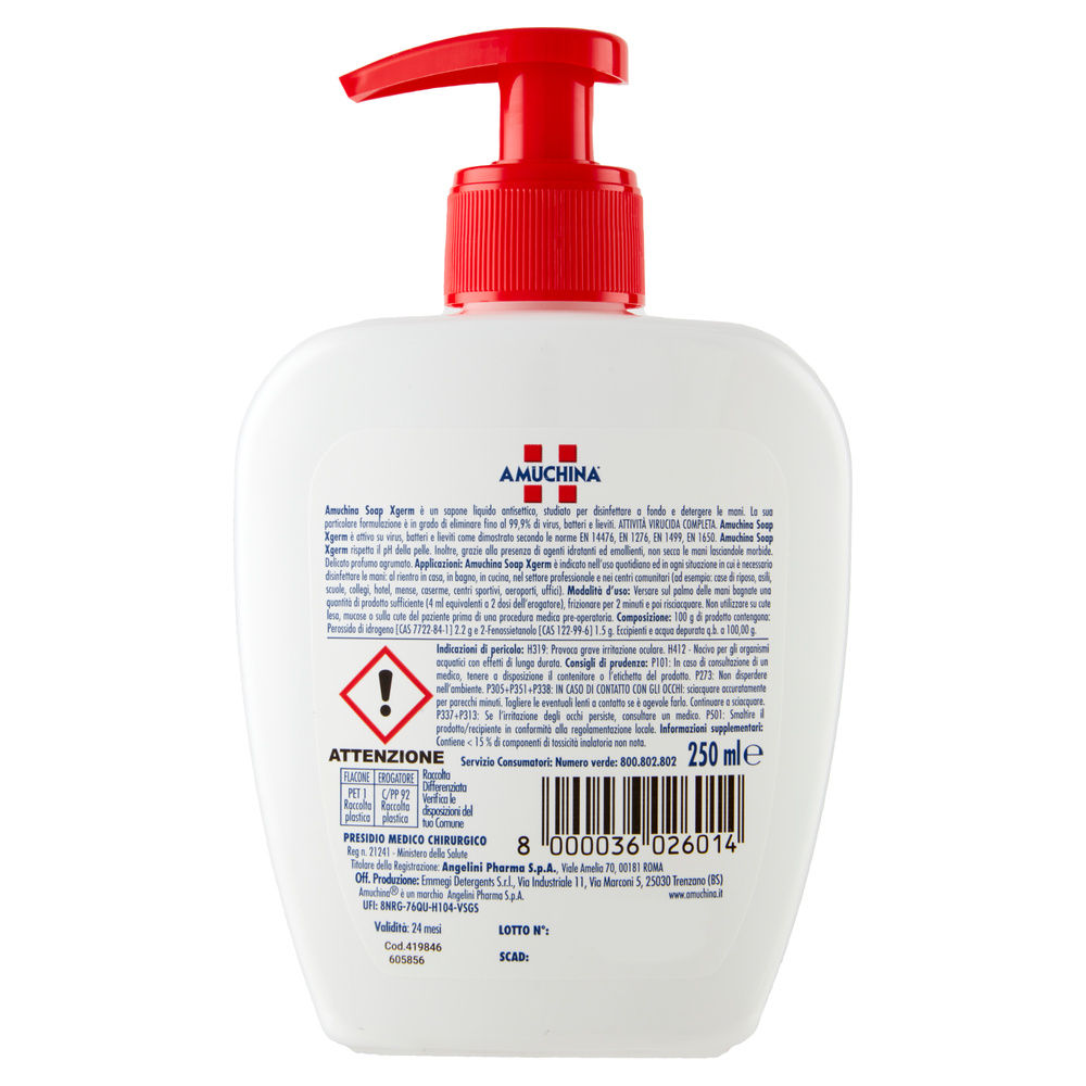 SAPONE MANI LIQUIDO AMUCHINA SOAP XGERM DISINFETTANTE PMC ML 250 - 1