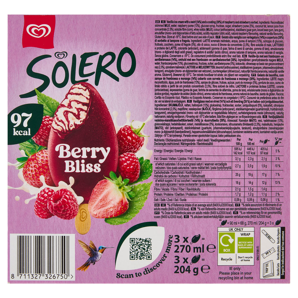 SOLERO BERRY BLISS ALGIDA 3X90ML  G 204 - 4