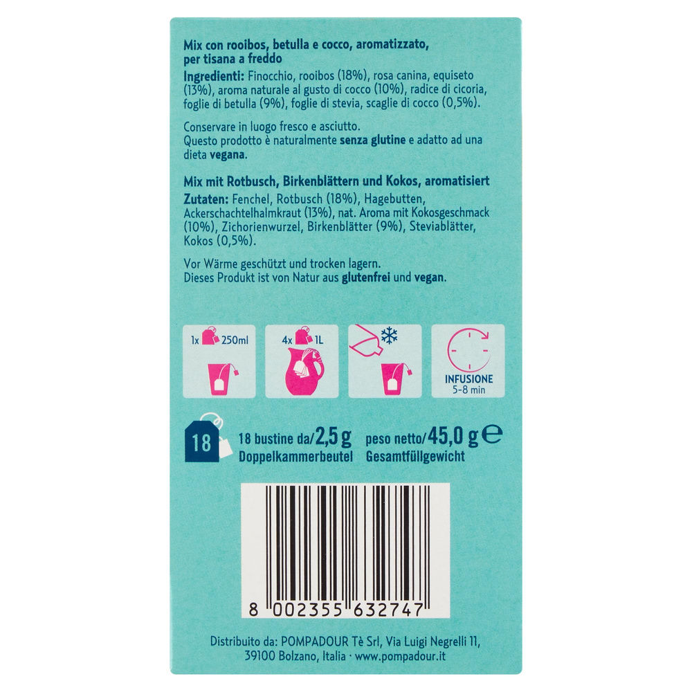 TISANA FREDDA DRENA CELL CON BETULLA E COCCO POMPADOUR SCATOLA G45 - 1