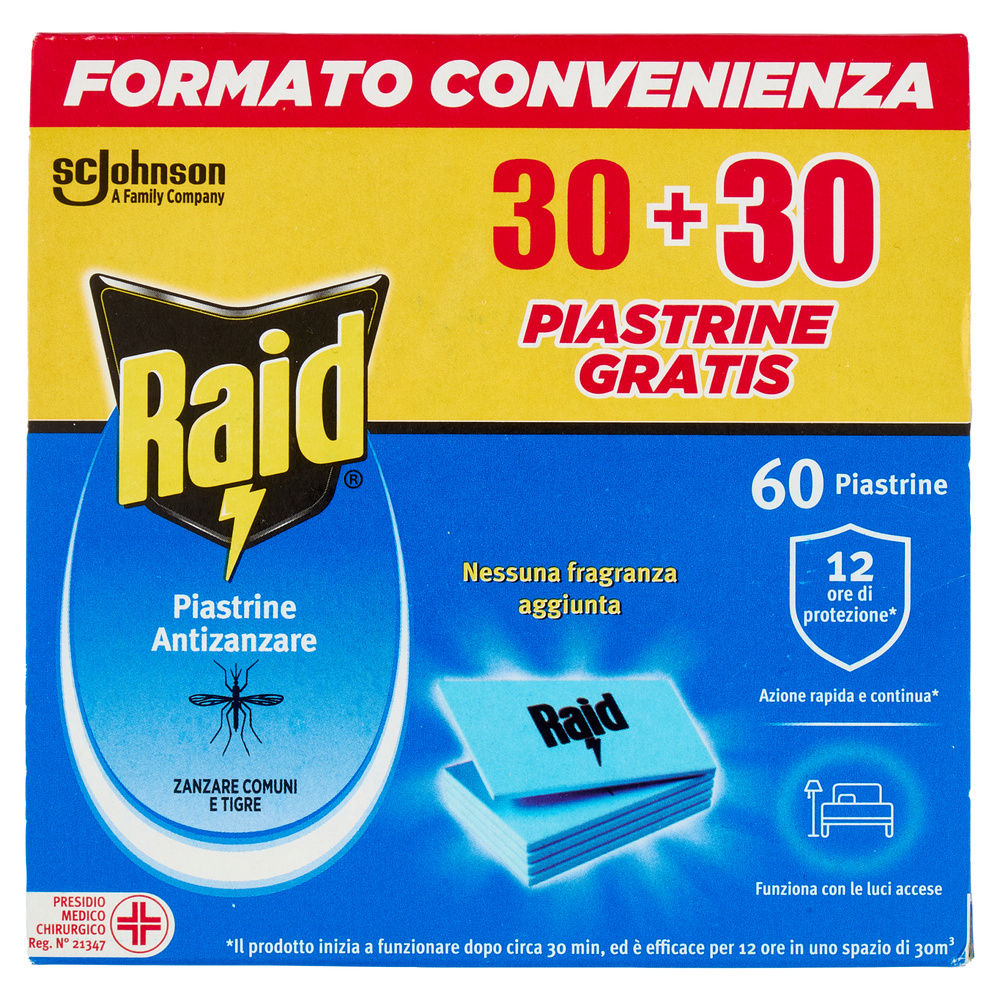 INSETTICIDA ELETTRICO RAID RICARICA PIASTRINE PZ.30+30O/S - 2