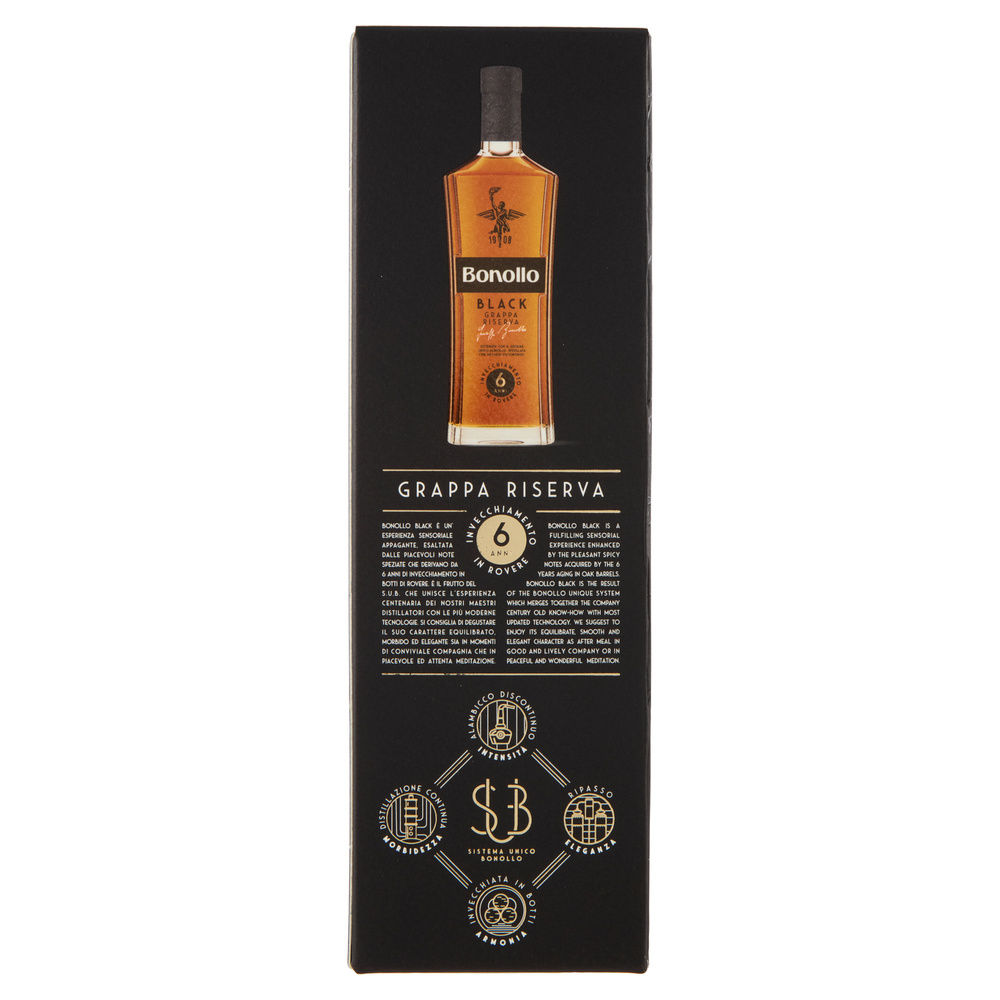 GRAPPA RISERVA BLACK 6 YEARS 40% ALCOL. BONOLLO CL50 - 6