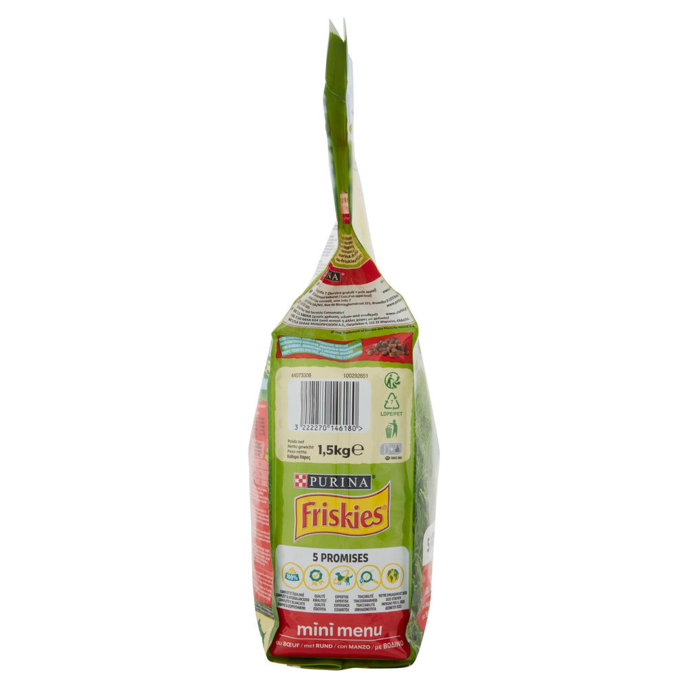 SECCO CANE CROCCHETTE FRISKIES MINI MENU MANZO E CEREALI SACCHETTO KG 1,5 - 5