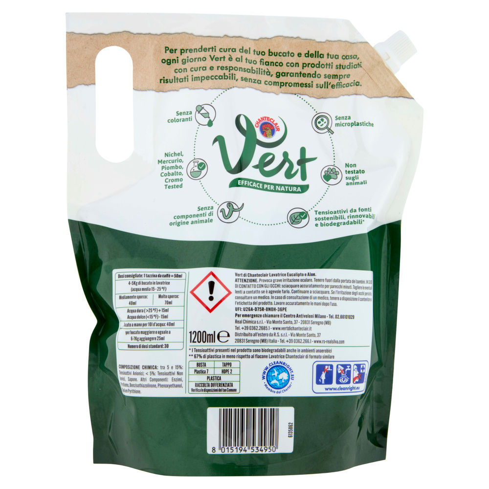 DETERSIVO LAVATRICE LIQUIDO CHANTECLAIR VERT EUCALIPTO ALOE 30LAV ML1200 - 4