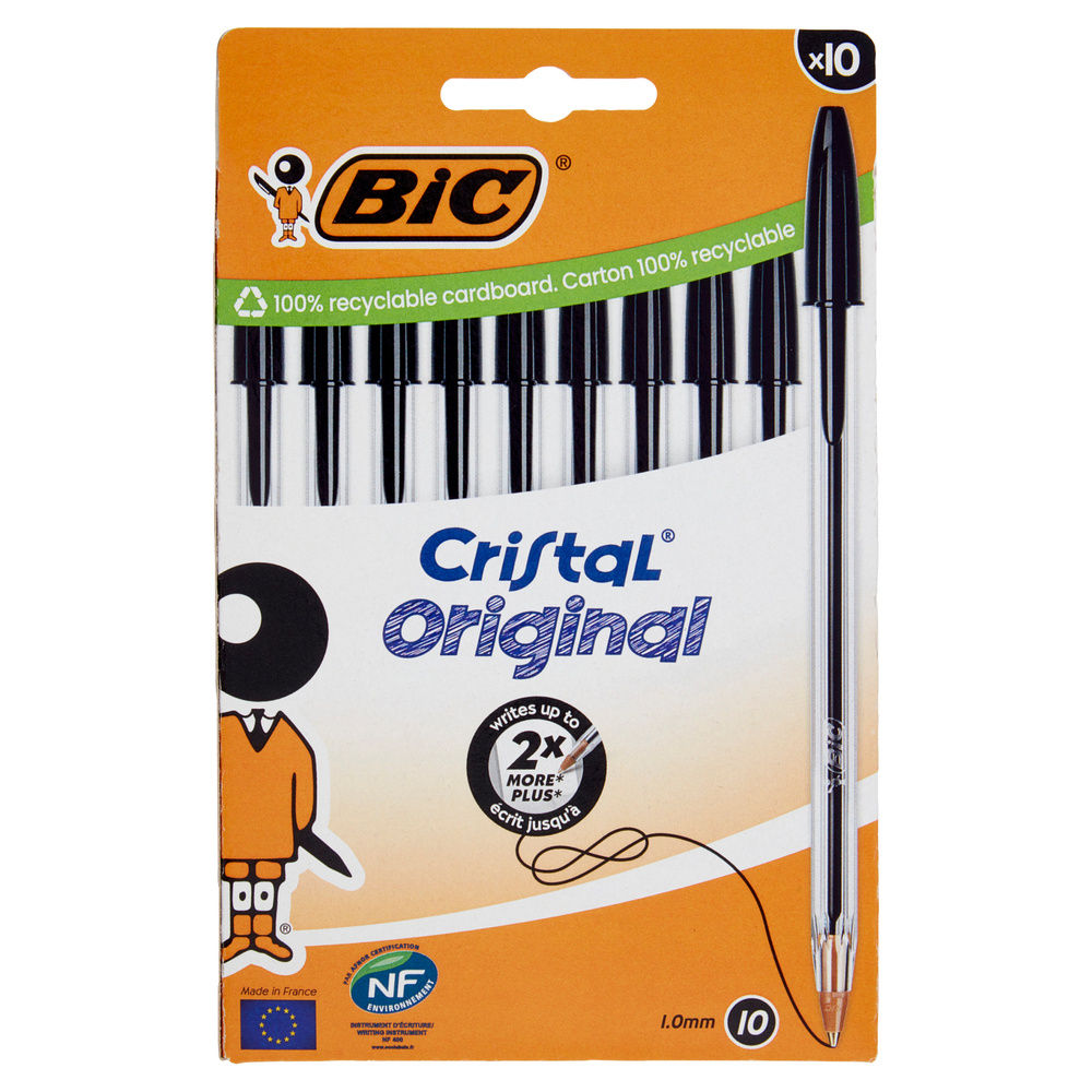 10 PENNE A SFERA BIC CRISTAL ORIGINAL P.MEDIA NERO - 7