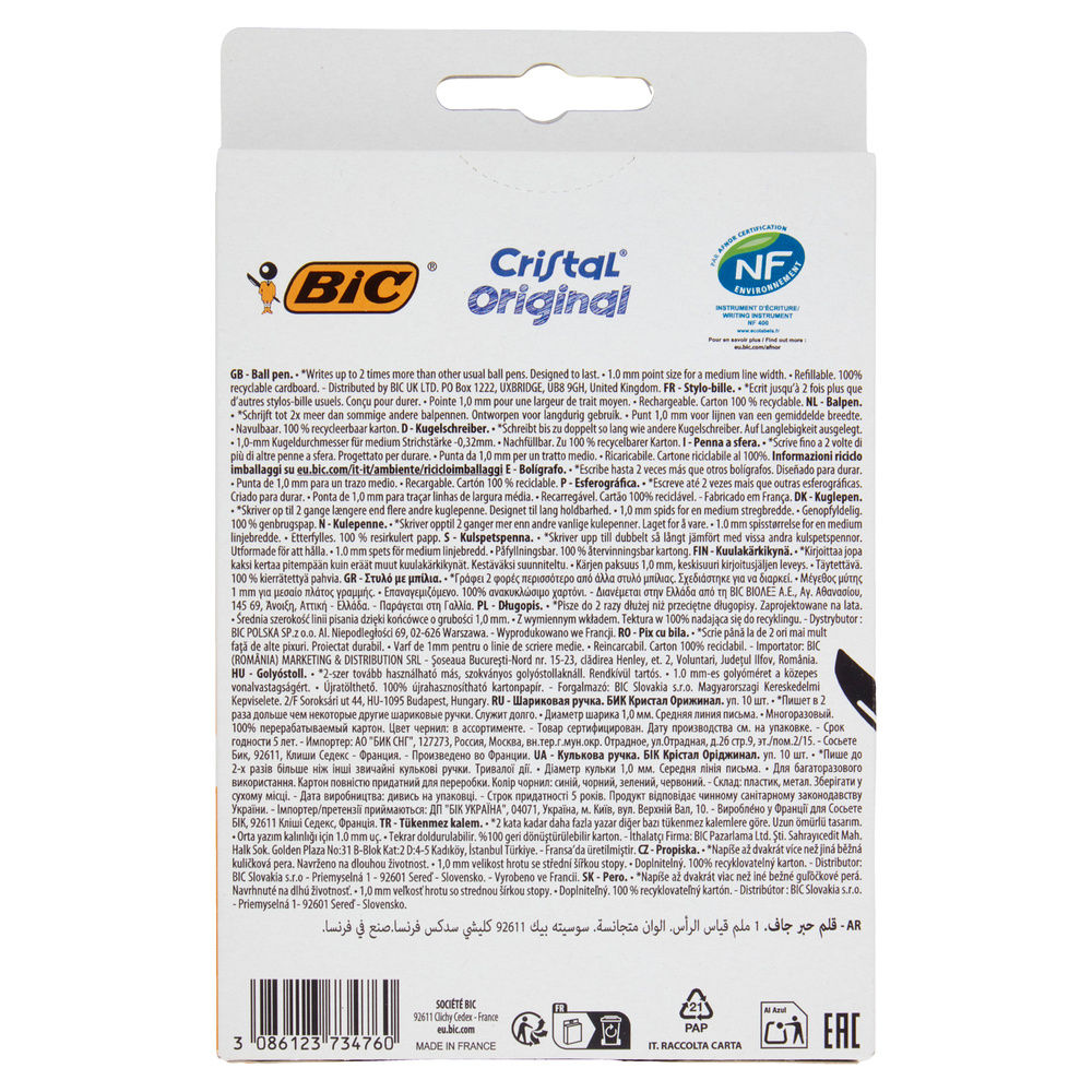 10 PENNE A SFERA BIC CRISTAL ORIGINAL P.MEDIA ASS.TE - 5