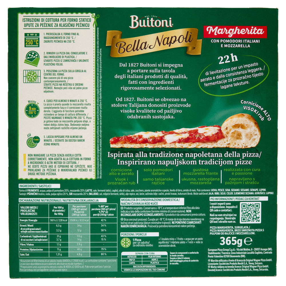 PIZZA BELLA NAPOLI MARGHERITA BUITONI G 365 - 12