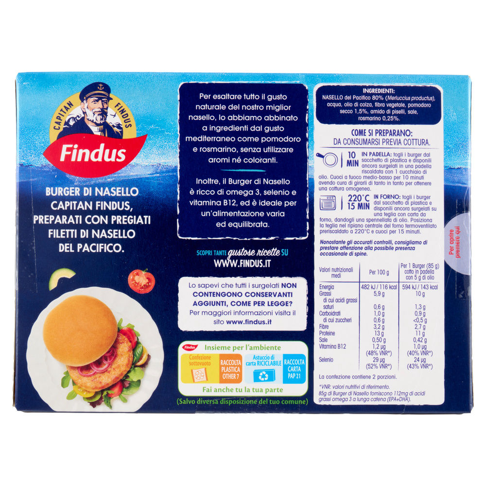 BURGER DI NASELLO CON POMODORO E ROSMARINO FINDUS CAPITAN FINDUS X2 G 170 - 4