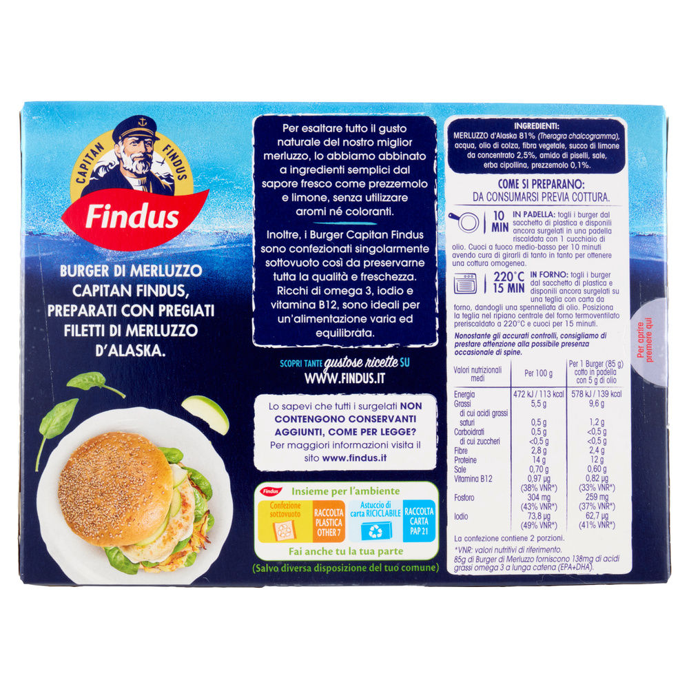 BURGER DI MERLUZZO CON PREZZEMOLO E LIMONE  FINDUS CAPITAN FINDUS X2 G 170 - 4