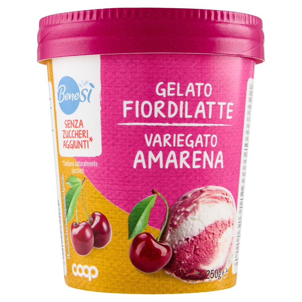 GELATO FIORDILATTE VARIEGATO AMARENA S/ZUCCHERI AGGIUNTI BENESI' COOP G 250 - 6