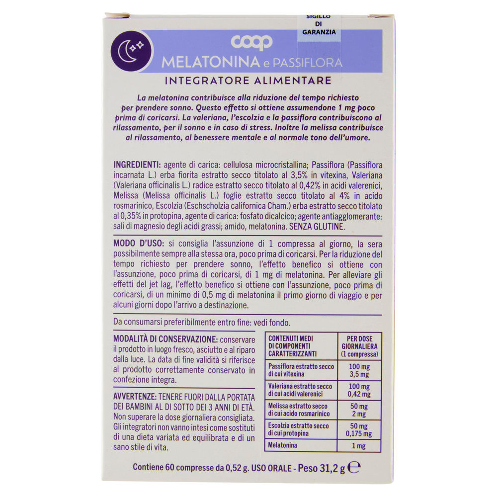 IN.AL.A BASE DI MELAT. PASSIFLORA, VALERIANA, MELISSA ED ESCOLZIA. COOP G 31,2 - 4