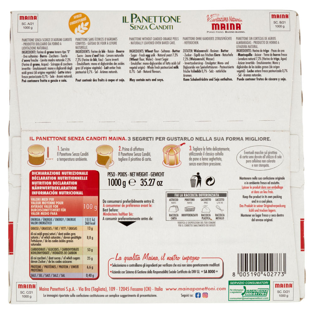 IL GRAN PANETTONE MAINA SENZA CANDITI SCATOLA KG. 1 - 1
