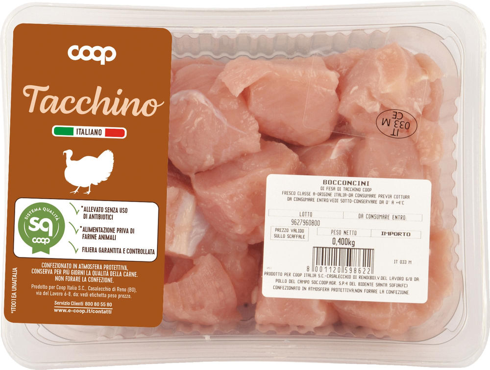 Tacchino bocconcini di fesa femmina senza uso di antibiotici atp 400 g sq