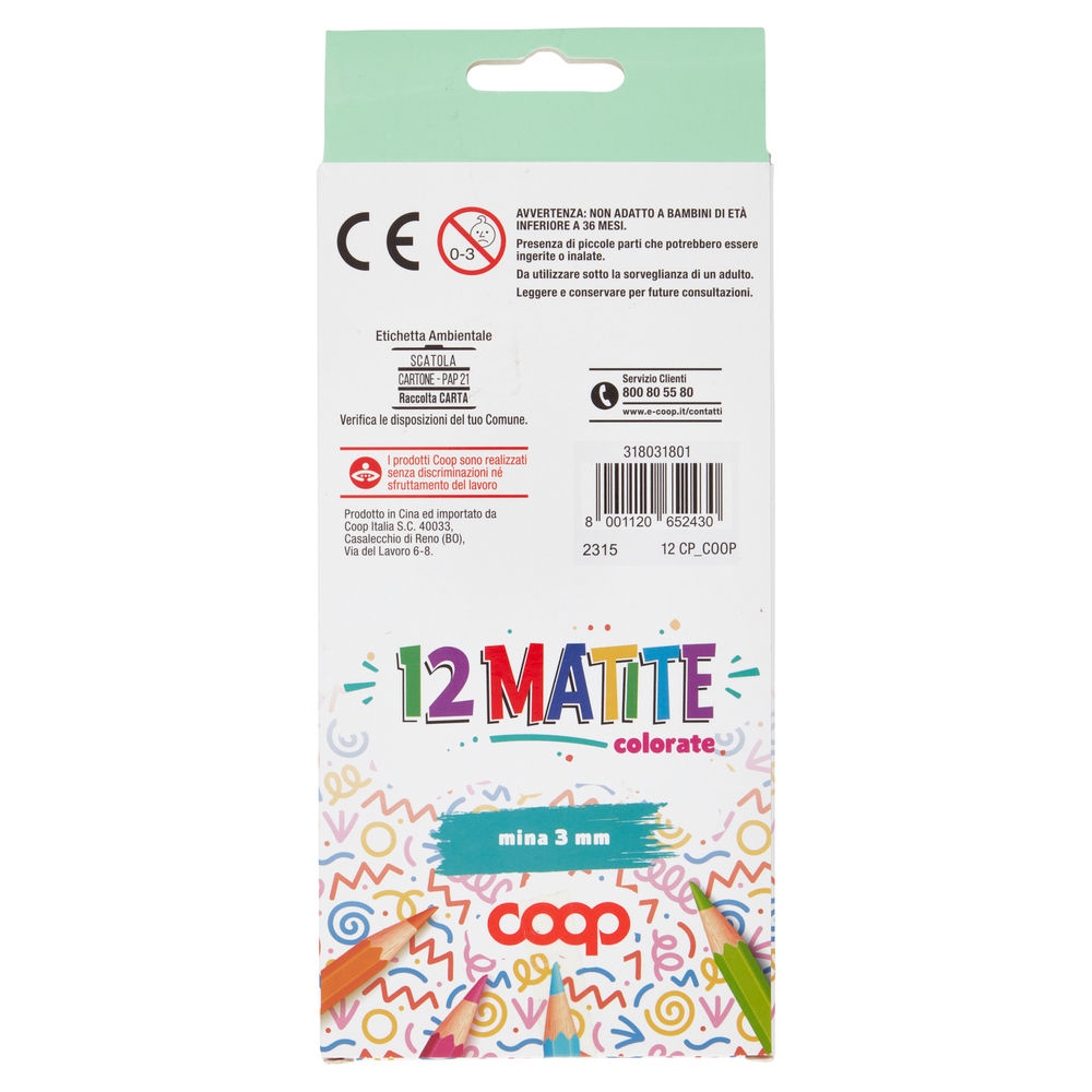 12 MATITE COLORATE COOP, PUNTA 3MM - 3